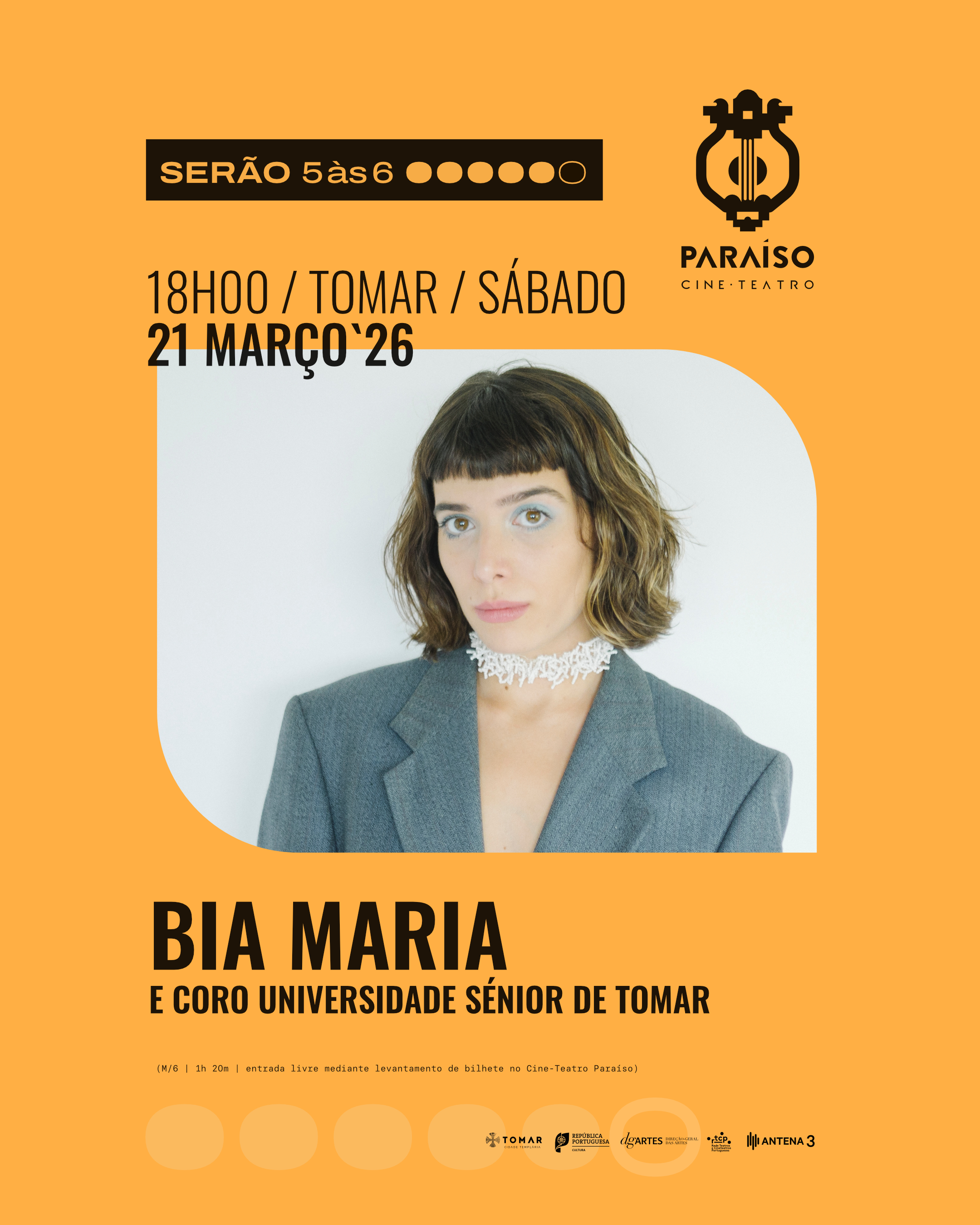 “Serão 5 às 6” com Bia Maria e Coro Universidade Sénior de Tomar