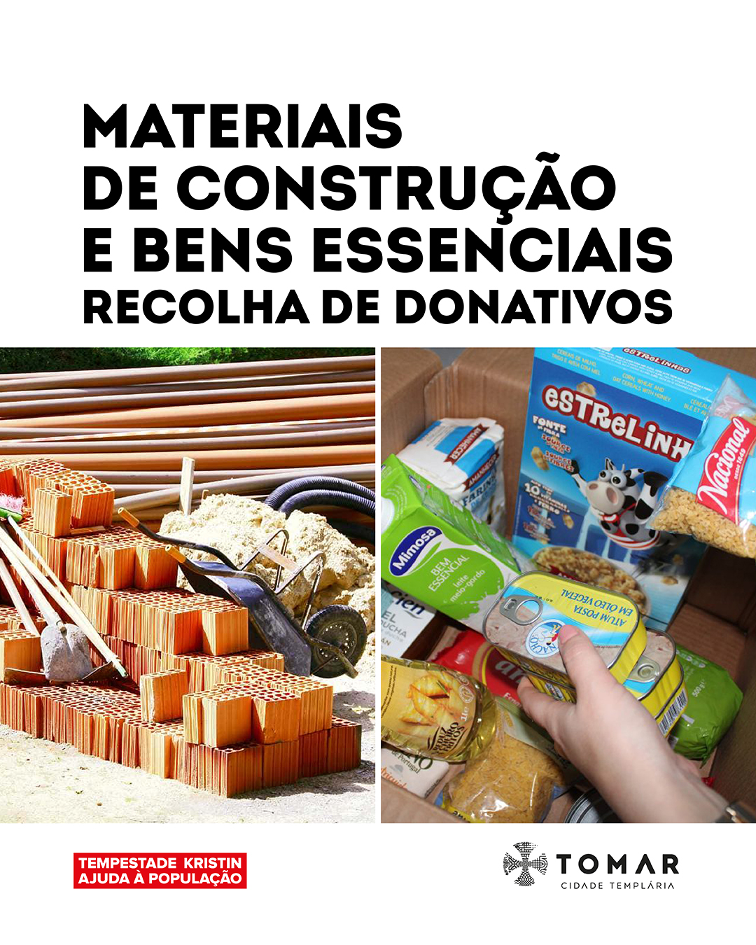 Recolha de donativos para apoio às populações afetadas pela Tempestade Kristin: de materiais de construção a bens essenciais